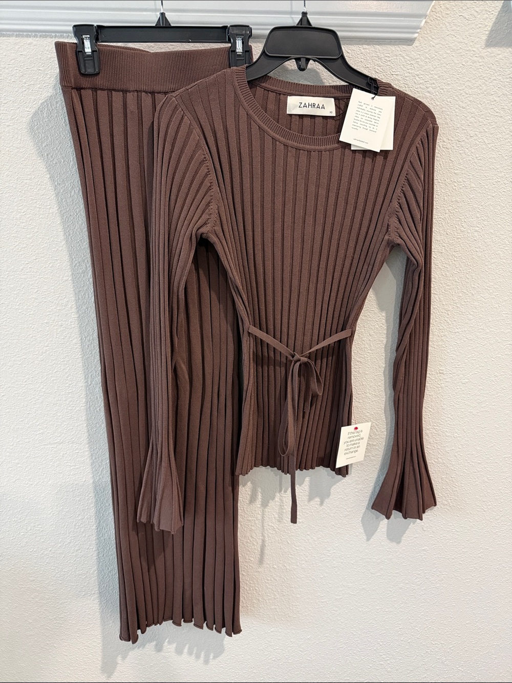 Zara Ribbed Knit Two-Piece Top in Brown